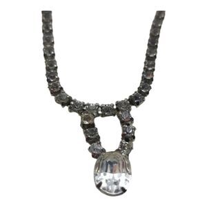 Rhinestone Necklace Choker  Length Drop Loop Silver Rhinestone Vintage Necklace